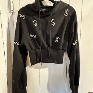 AKIRA Black Embellished dollar sign Women's Hoodie
